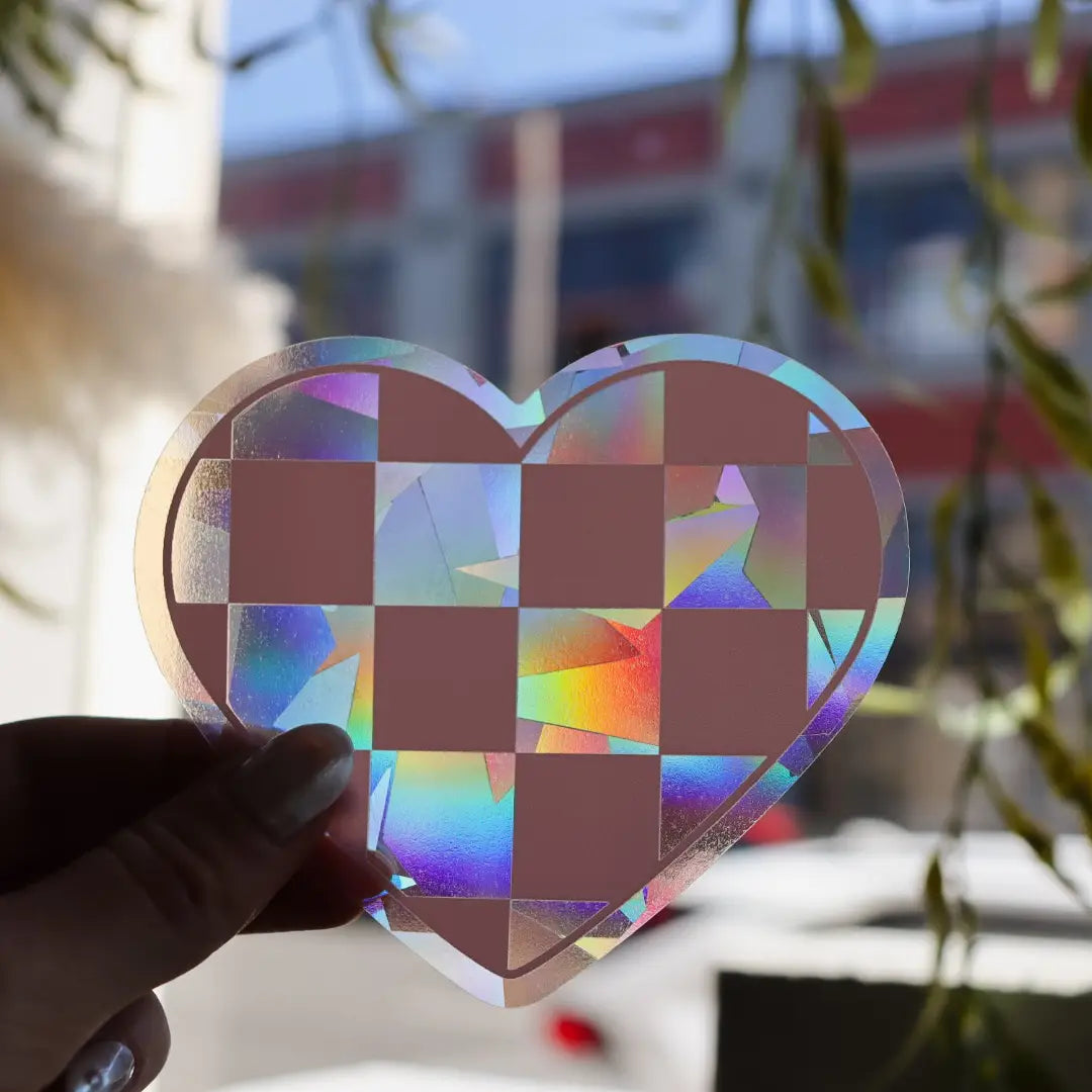Checkered Pink Heart Suncatcher