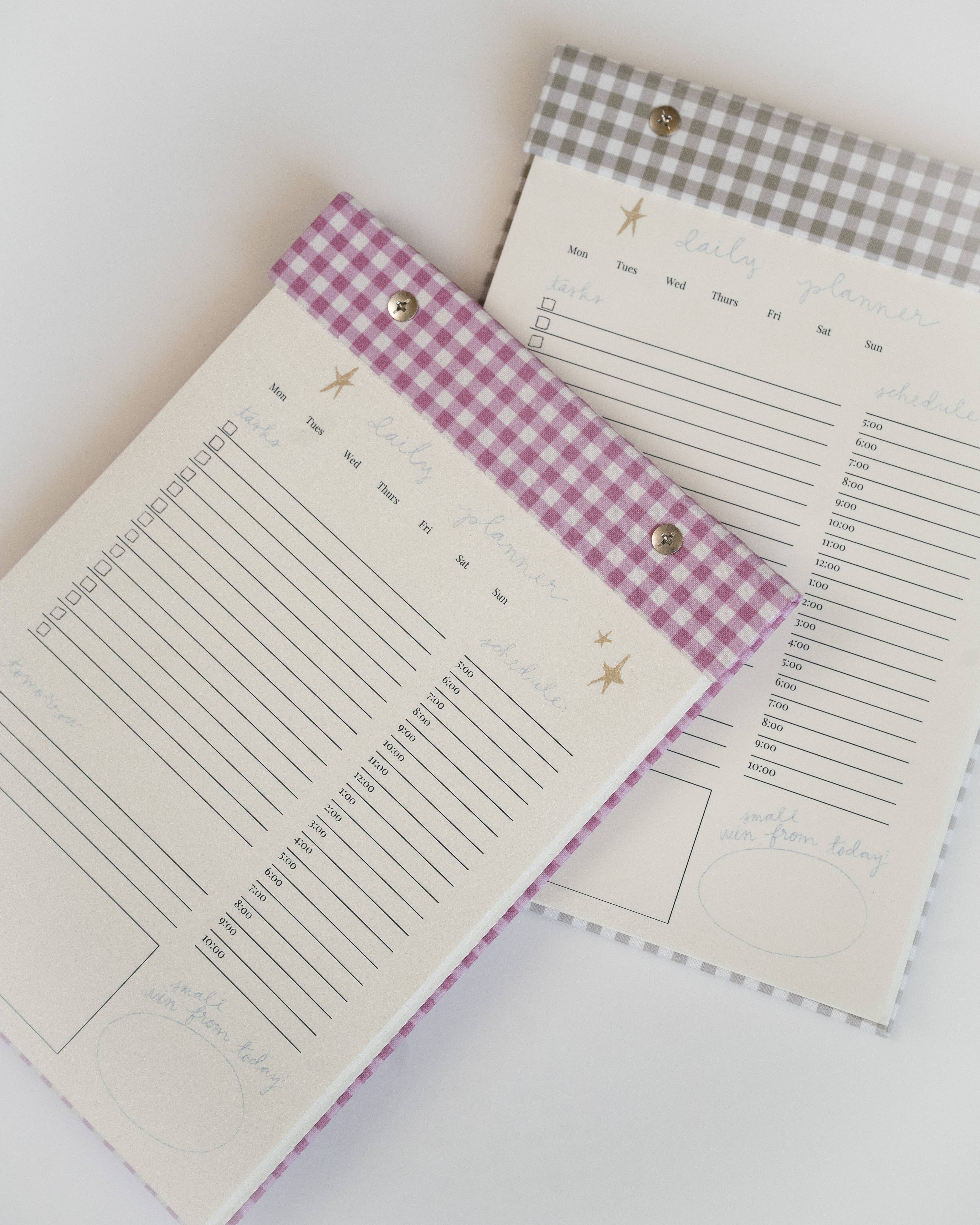 Daily Planner Notepad in Pistachio Green Gingham