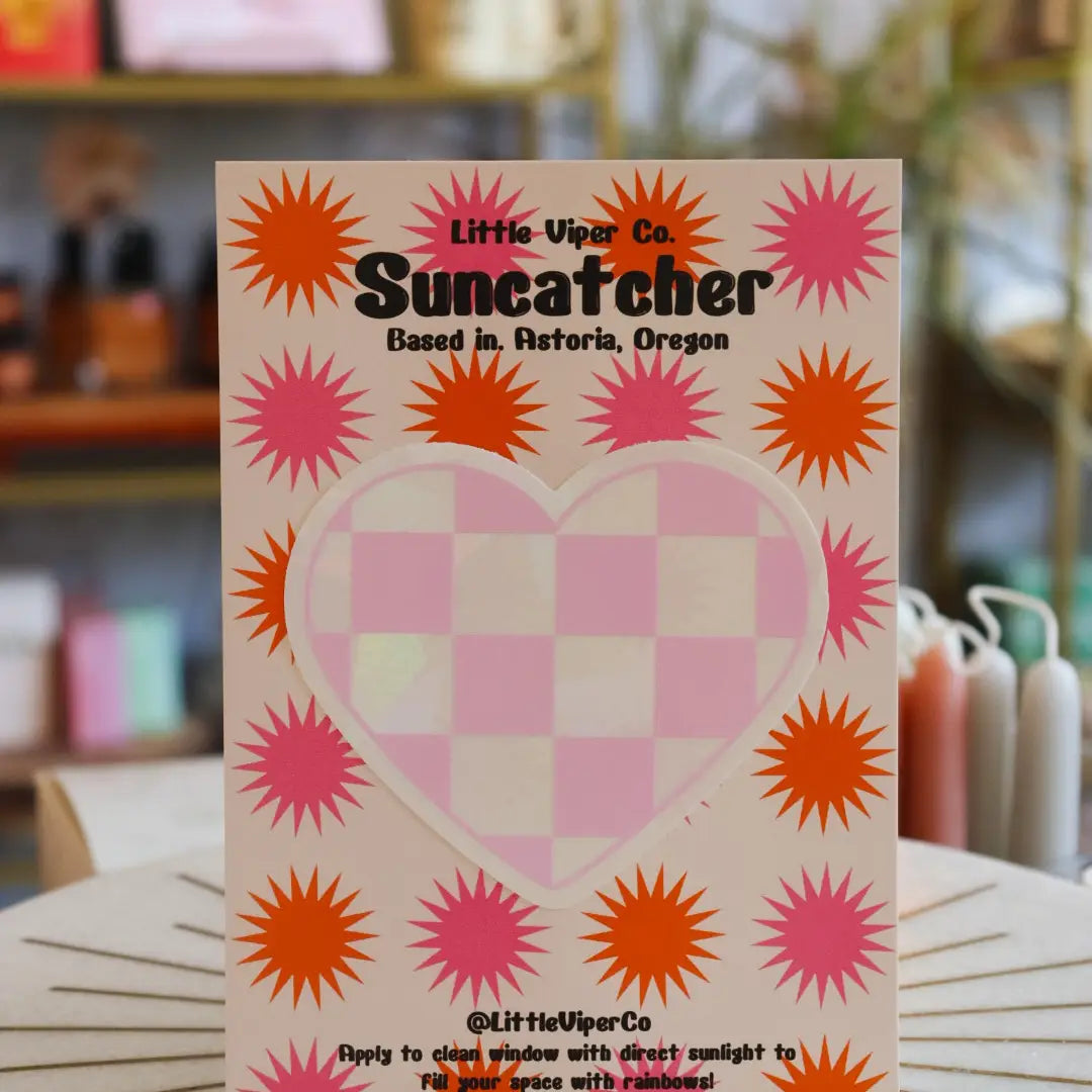 Checkered Pink Heart Suncatcher