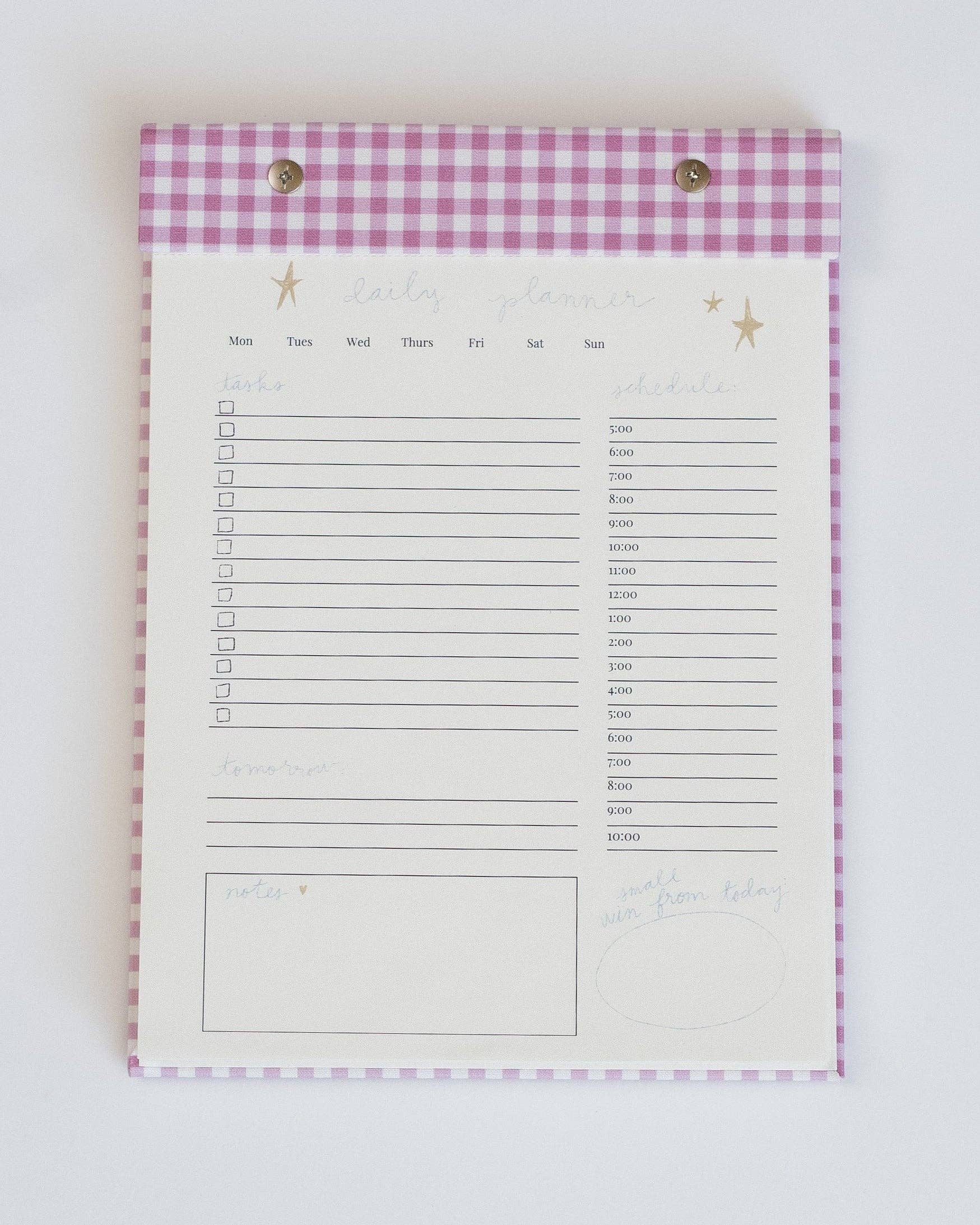 Daily Planner Notepad in Berry Pink Gingham