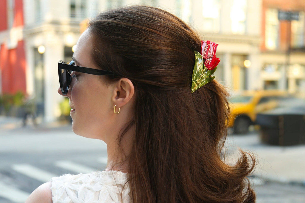 Hand-painted Vintage Tulips Claw Hair Clip | Eco-Friendly: Red