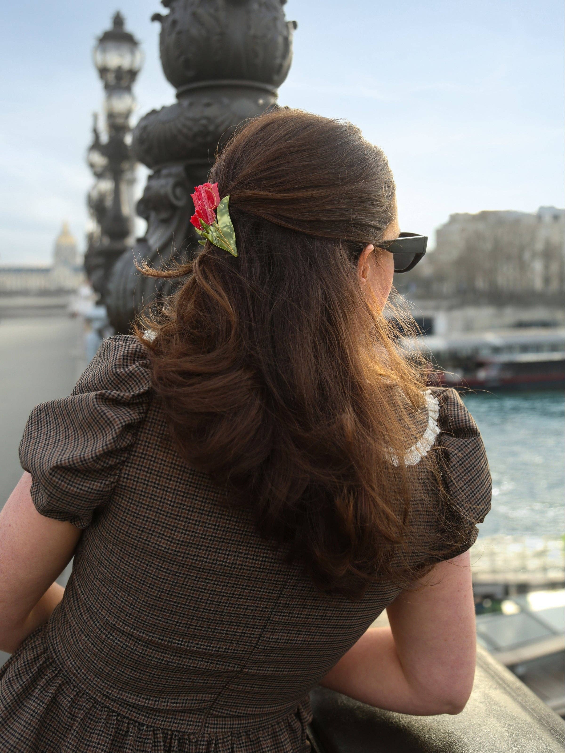 Hand-painted Vintage Tulips Claw Hair Clip | Eco-Friendly: Red