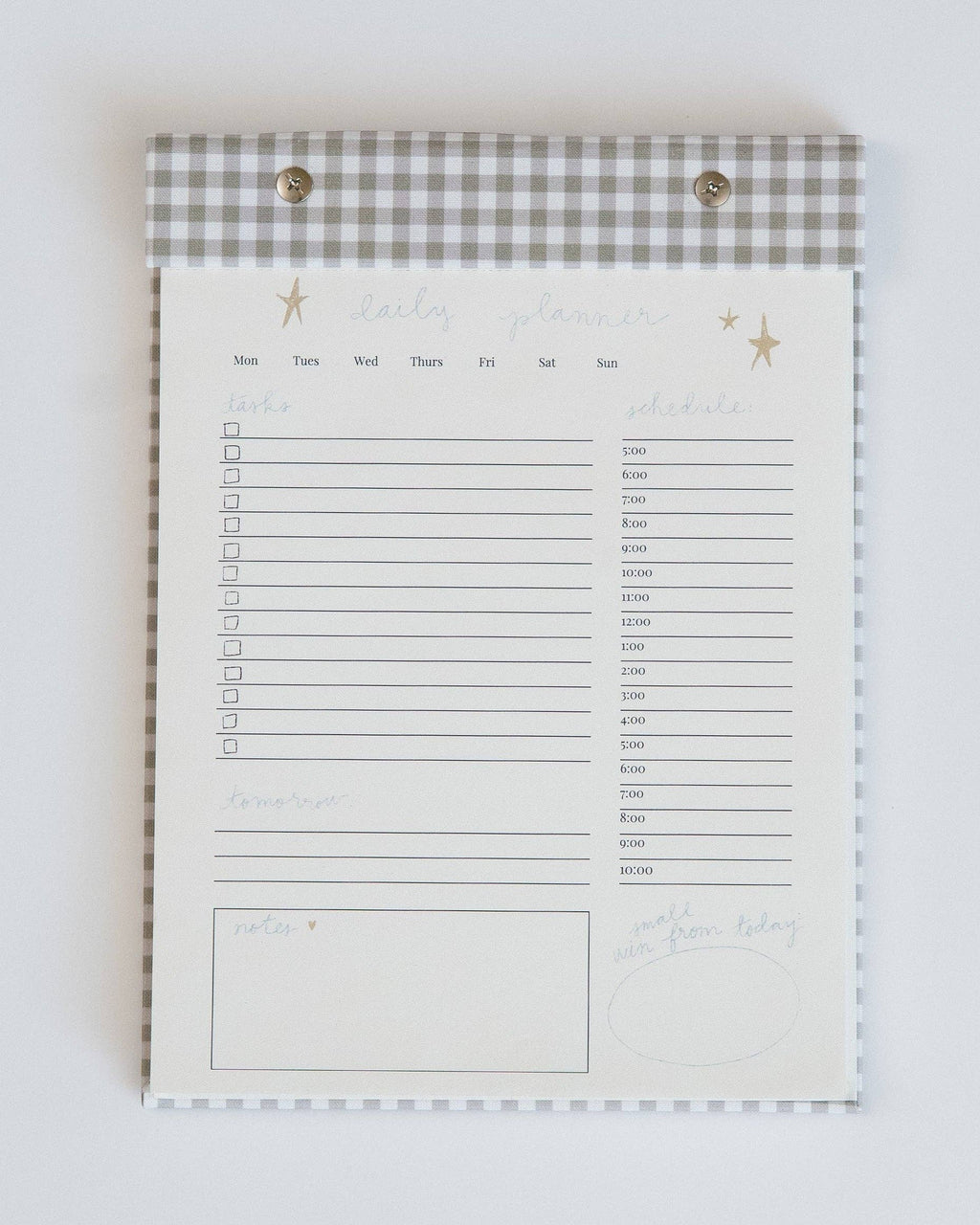 Daily Planner Notepad in Pistachio Green Gingham