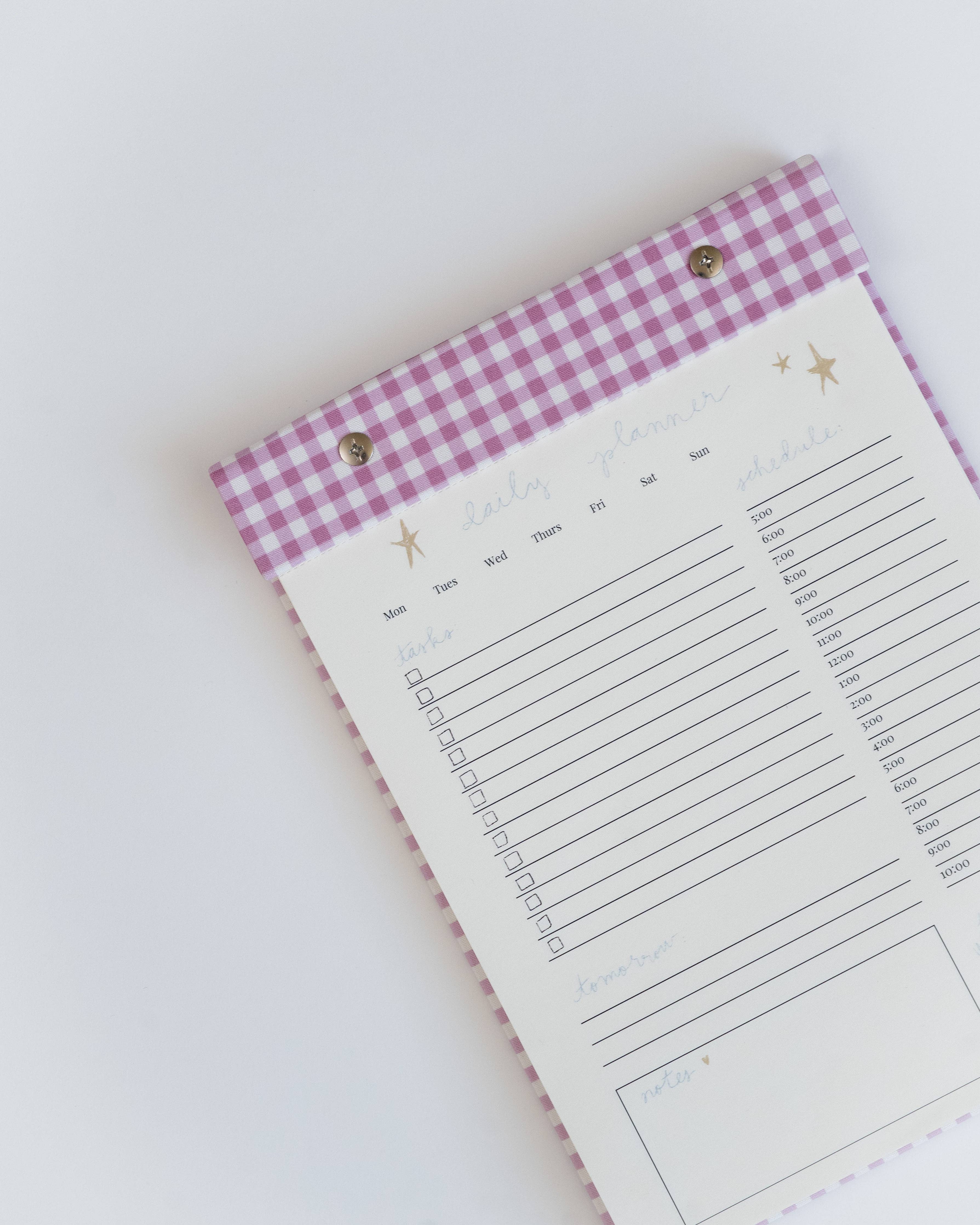 Daily Planner Notepad in Berry Pink Gingham