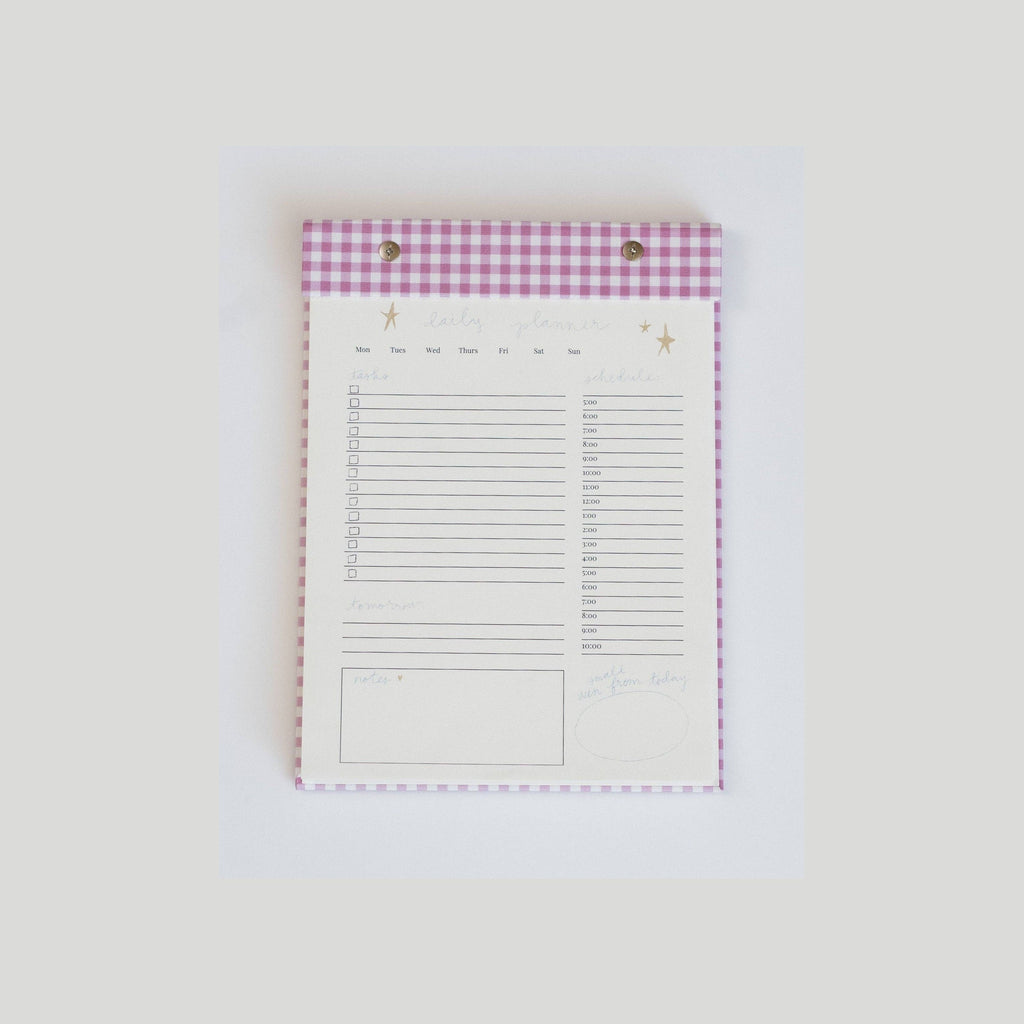 Daily Planner Notepad in Berry Pink Gingham