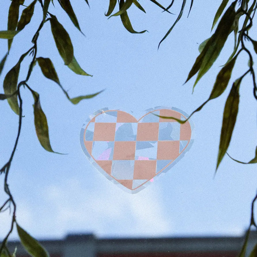 Checkered Pink Heart Suncatcher