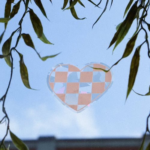 Checkered Pink Heart Suncatcher