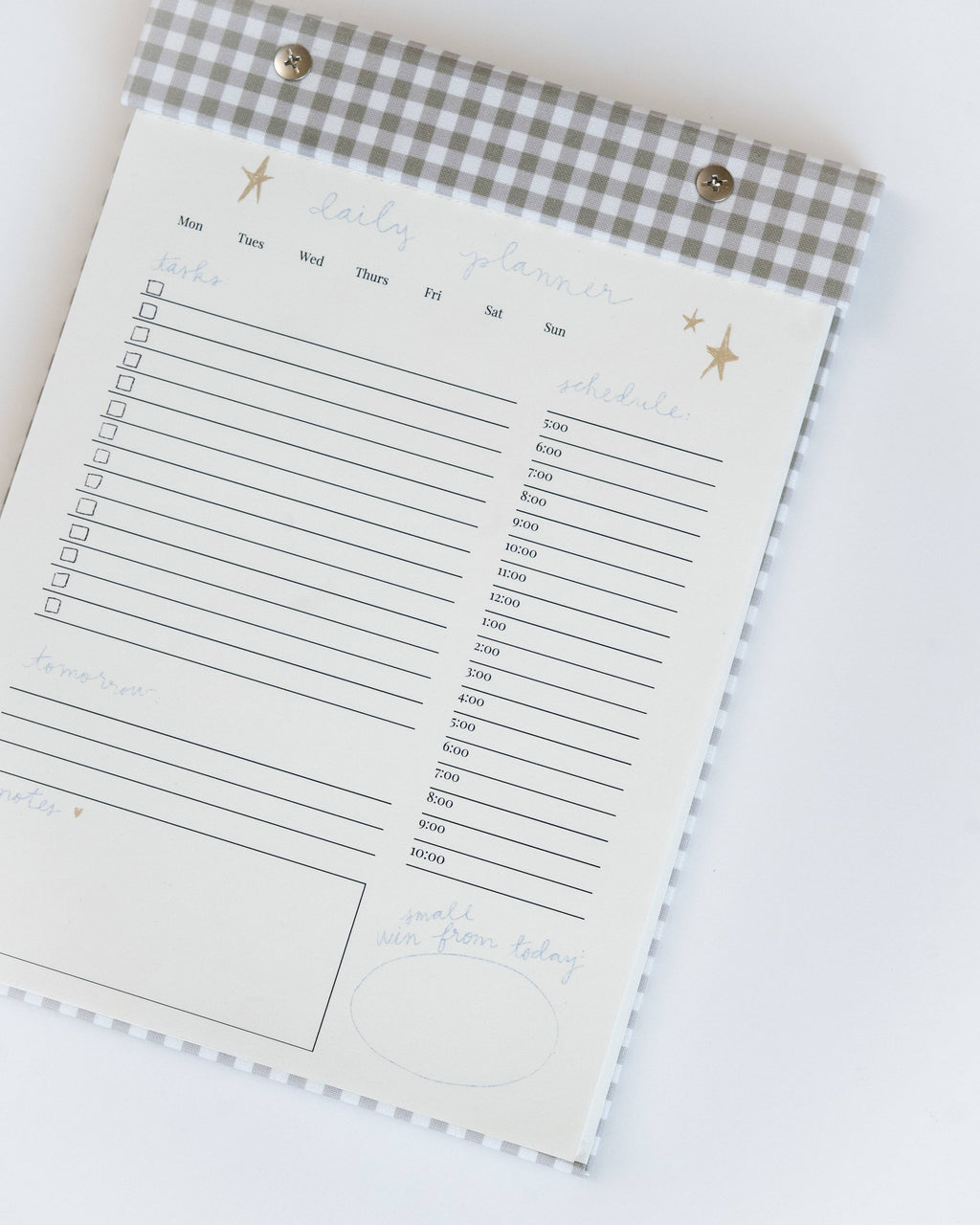 Daily Planner Notepad in Pistachio Green Gingham