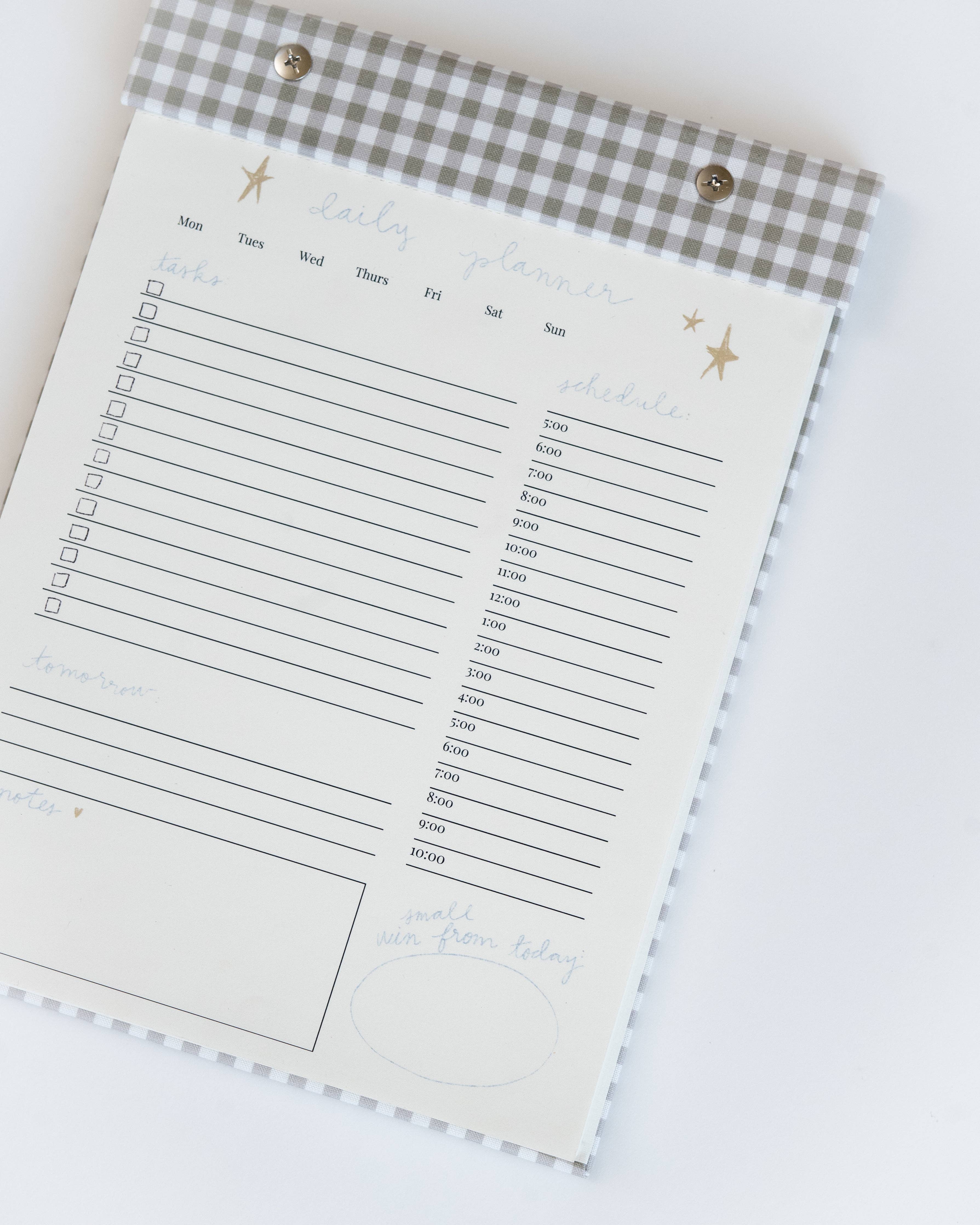 Daily Planner Notepad in Pistachio Green Gingham