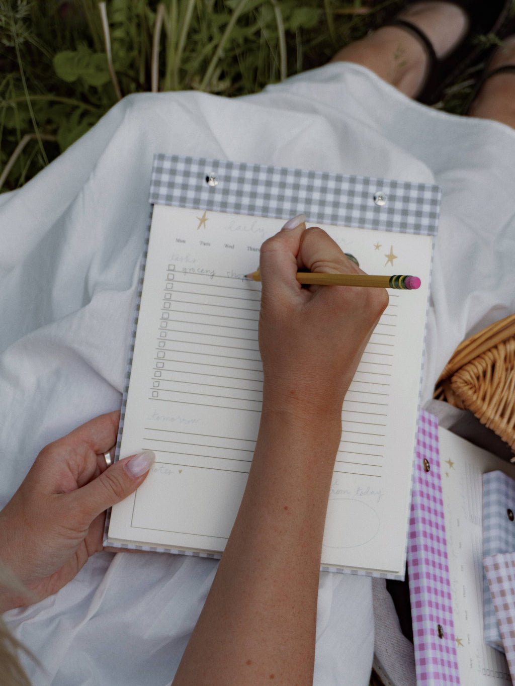 Daily Planner Notepad in Pistachio Green Gingham