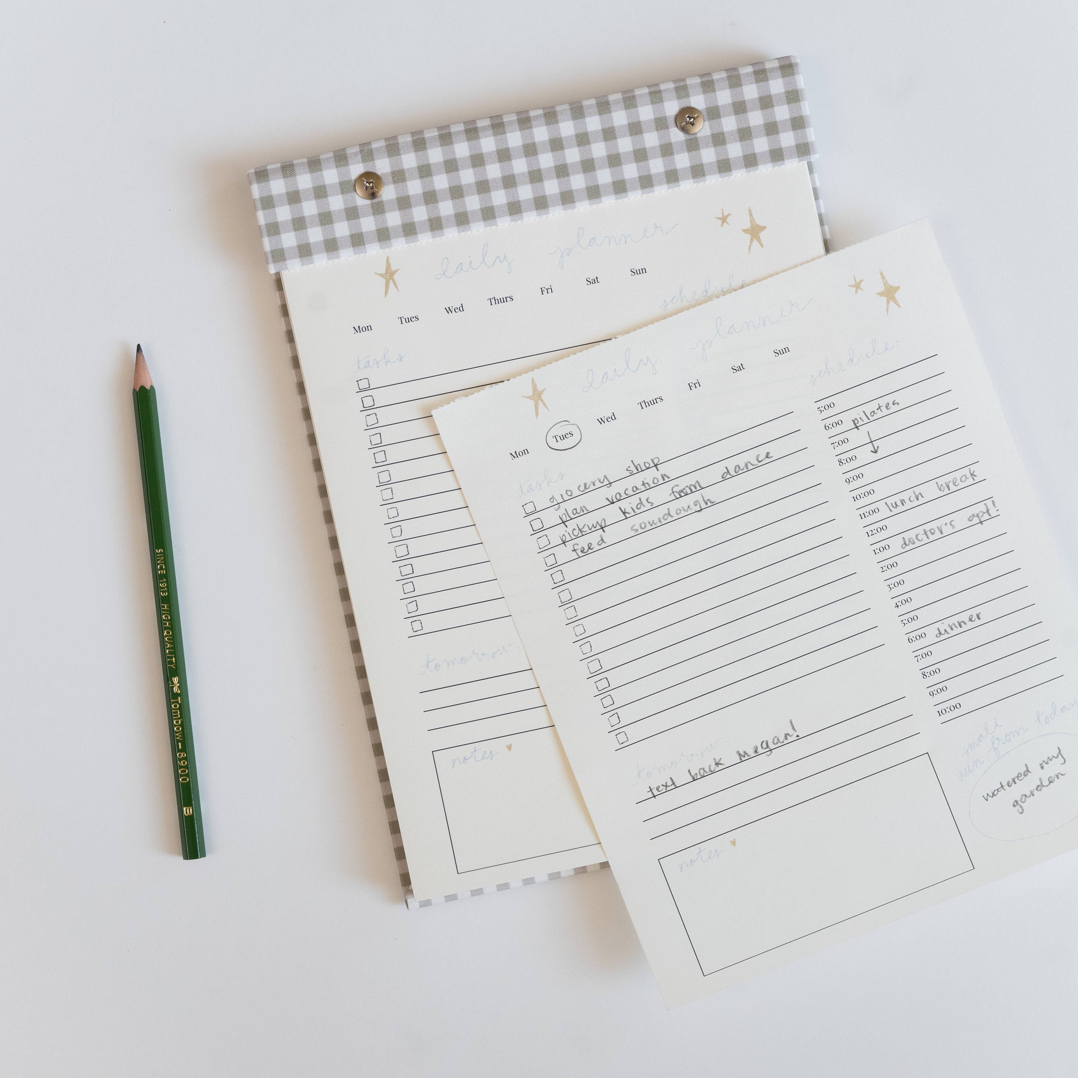 Daily Planner Notepad in Pistachio Green Gingham