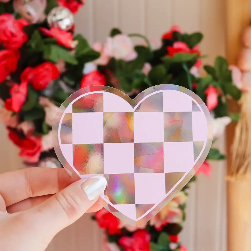 Checkered Pink Heart Suncatcher